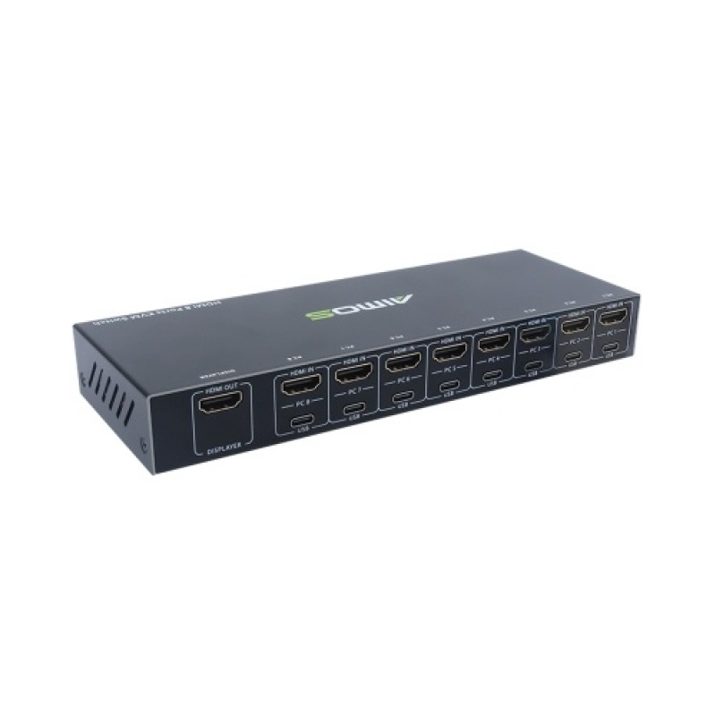  8 in 1 Out HDMI KVM Switch Sharing Monitor/Keyboard/Mouse/Printer among 8 Hosts/ 4K@30Hz/Audio&amp;Video Sync Output Black