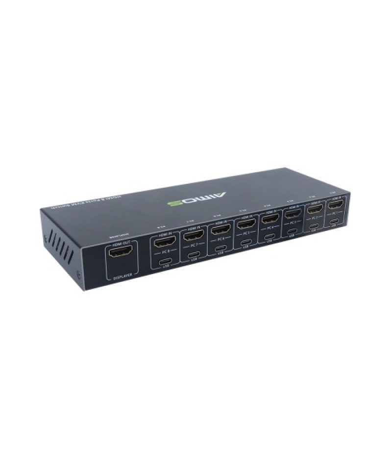  8 in 1 Out HDMI KVM Switch Sharing Monitor/Keyboard/Mouse/Printer among 8 Hosts/ 4K@30Hz/Audio&amp;Video Sync Output Black
