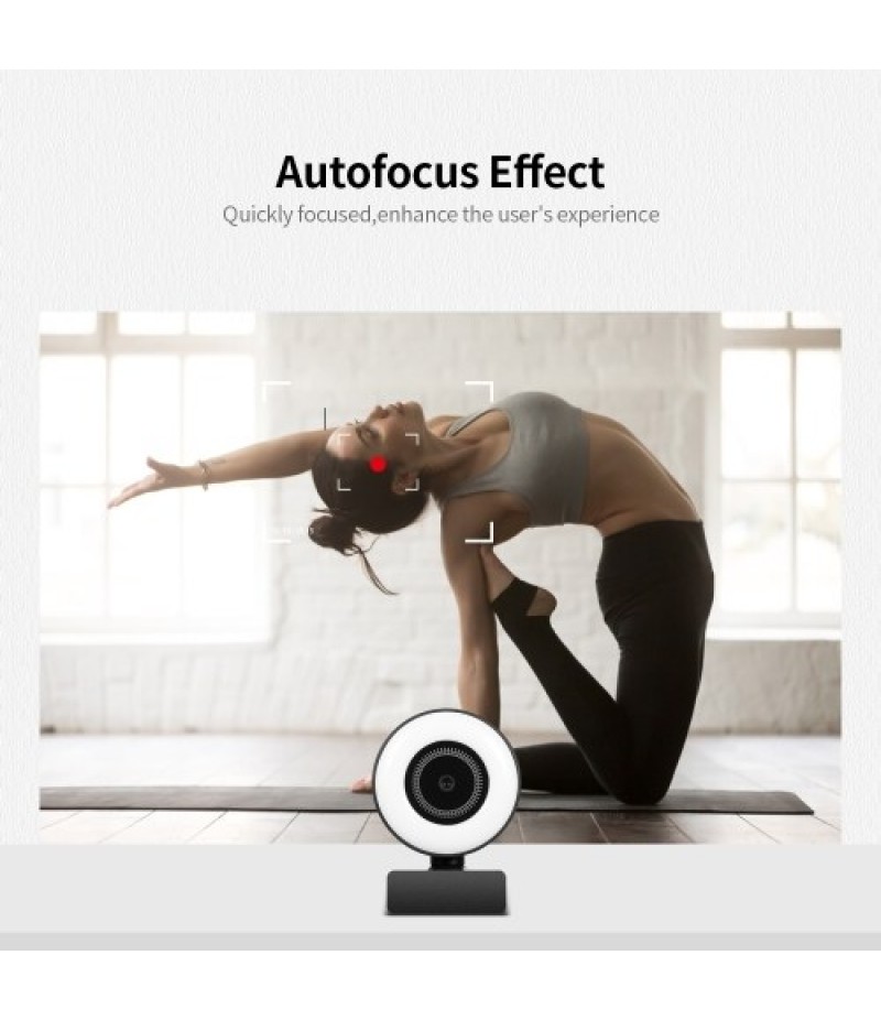 1080P HD Webcam with Ring Light Mini Autofocus Webcam Built in Microphone Webcam for Video/Live Streaming/Videoconferencing