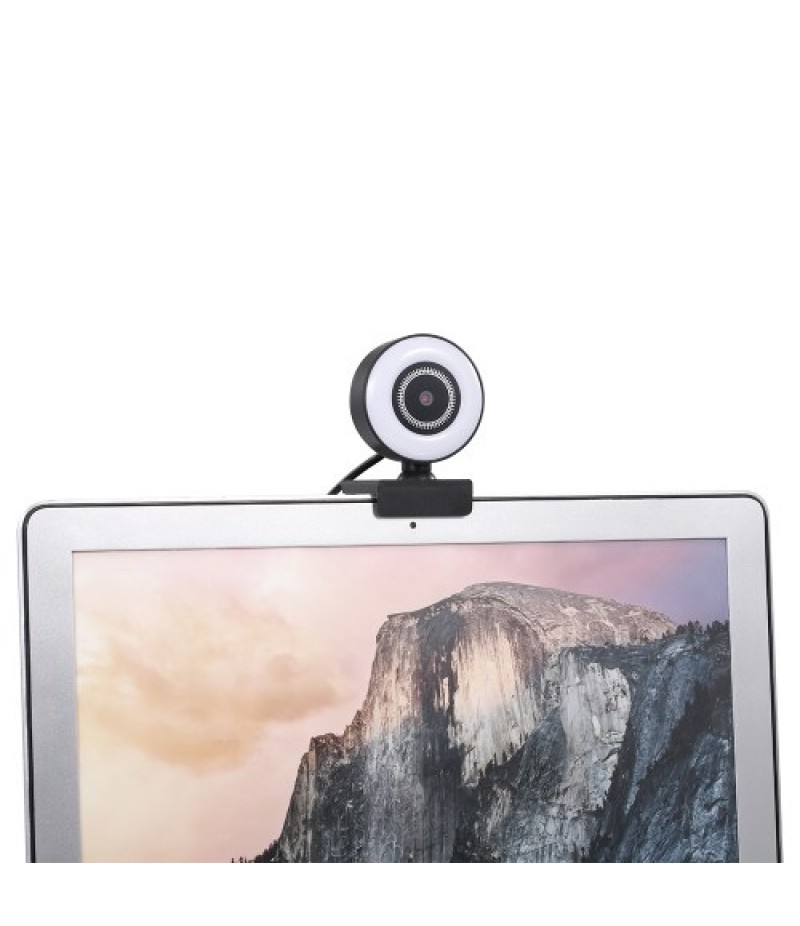 1080P HD Webcam with Ring Light Mini Autofocus Webcam Built in Microphone Webcam for Video/Live Streaming/Videoconferencing