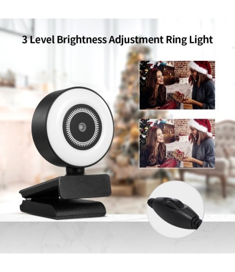 1080P HD Webcam with Ring Light Mini Autofocus Webcam Built in Microphone Webcam for Video/Live Streaming/Videoconferencing