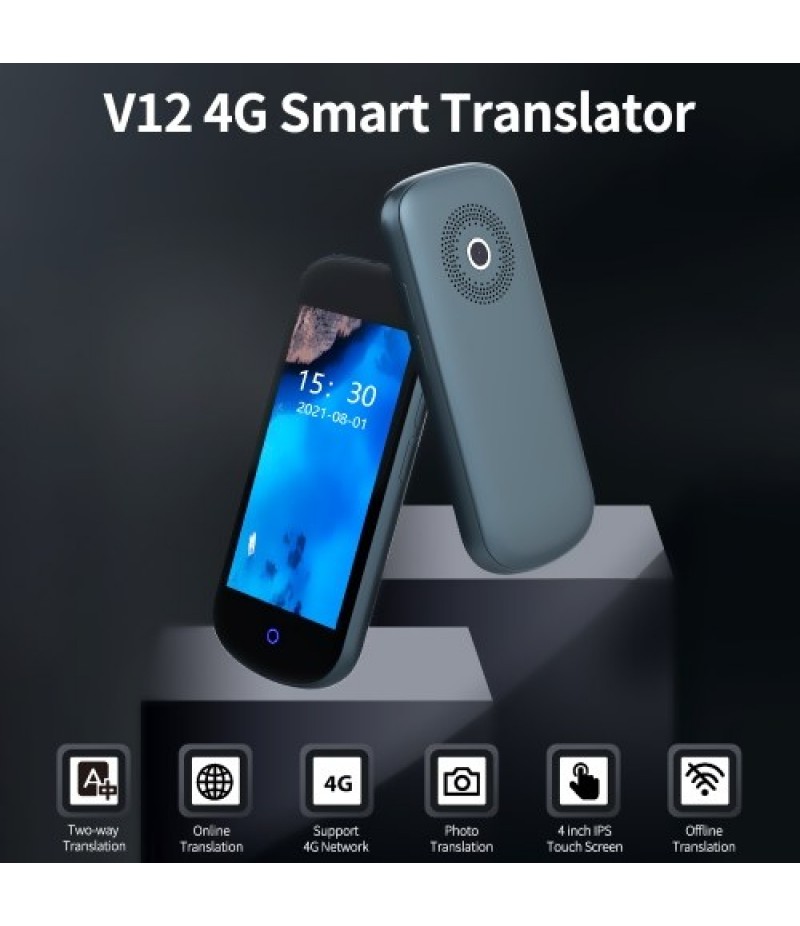 V12 4G Smart Translator Support Online/Offline/Photo Translation with 4 inch Touch Screen 2000mAh Battery SIM Card Slot Black