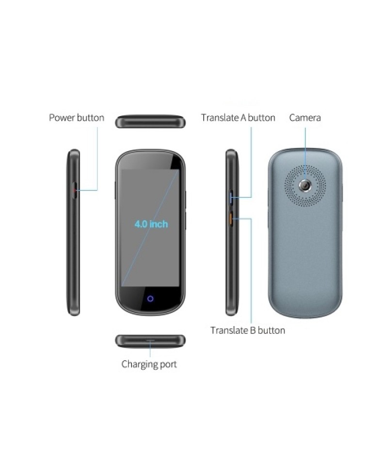V12 4G Smart Translator Support Online/Offline/Photo Translation with 4 inch Touch Screen 2000mAh Battery SIM Card Slot Black