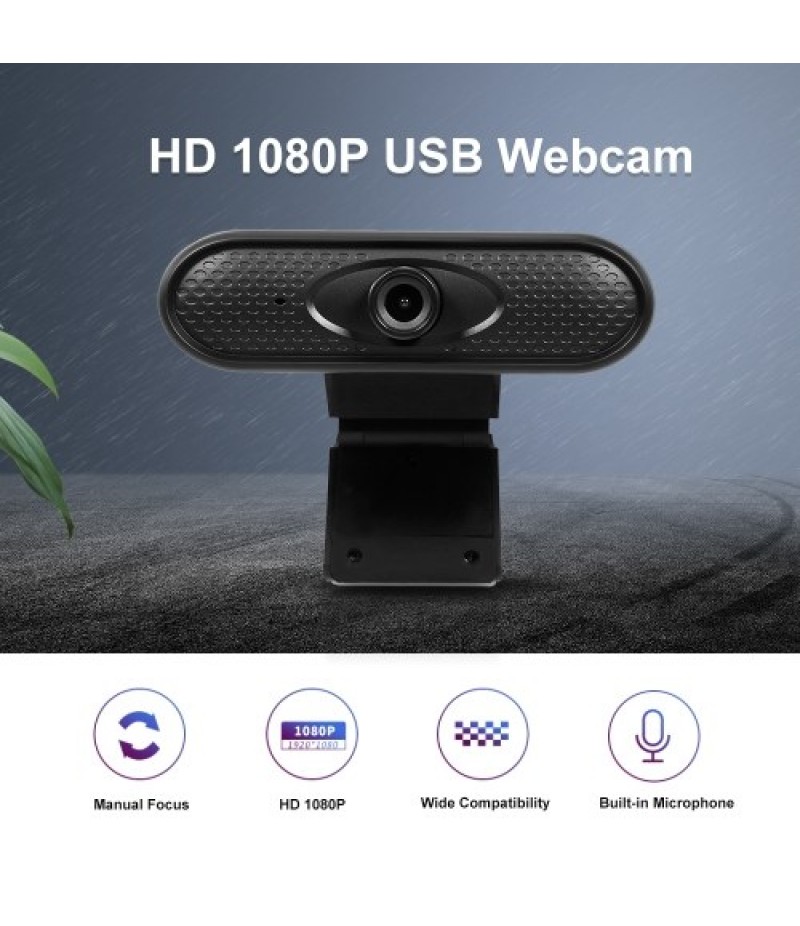 HD 1080P Web Camera Manual Focus USB Webcam Computer Camera Built-in Microphone Drive-free Camera for PC Laptop Black