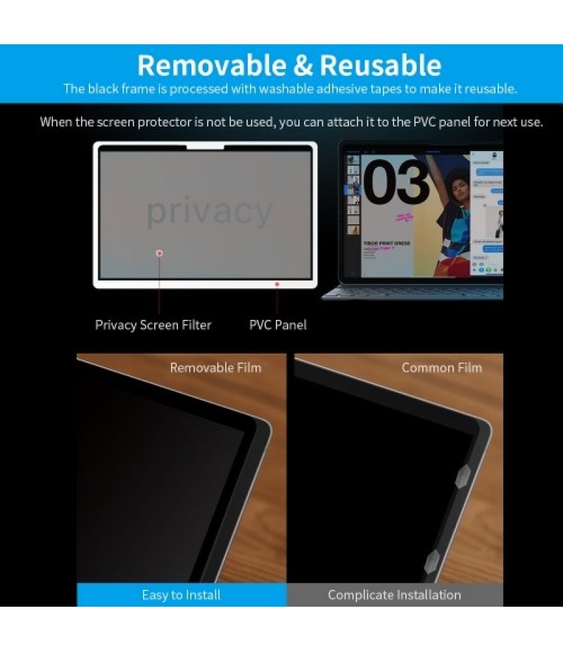Removable Privacy Screen Filter Washable Reusable Anti-glare High-transmittance Screen Protector with PVC Panel for 14'' Laptop
