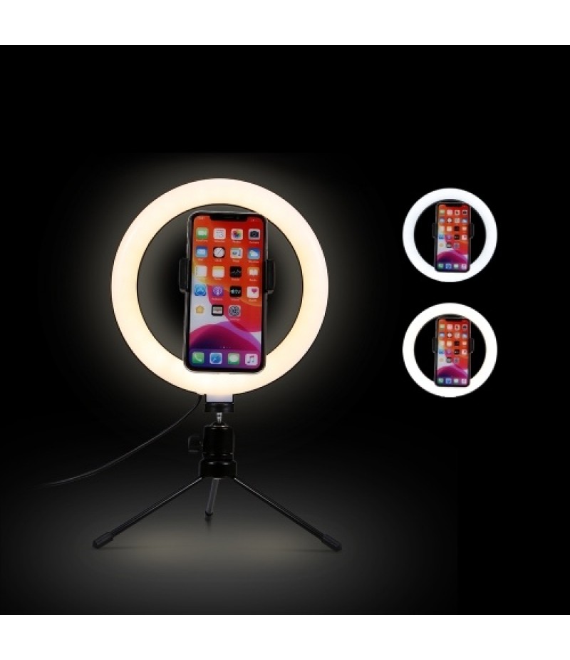 8inch LED Desktop Video Ring Light Selfie Lamp With Desktop Tripod Stand USB Plug For YouTube Tik Tok Live Streaming