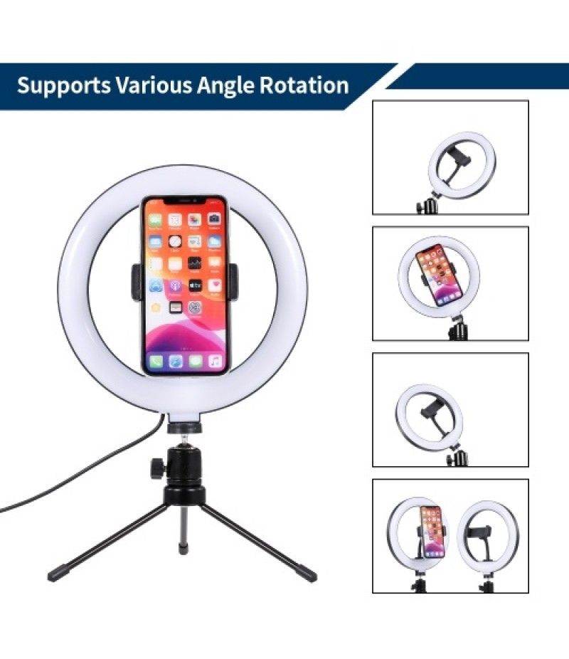 8inch LED Desktop Video Ring Light Selfie Lamp With Desktop Tripod Stand USB Plug For YouTube Tik Tok Live Streaming