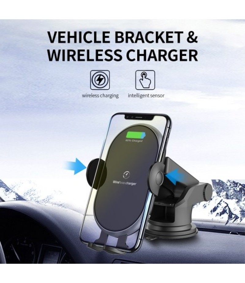 X366 Car Wireless Charger Full-Automatic Vehicle Bracket 10W Fast Charge Intelligent induction Holder with Chuck Bracket Gray