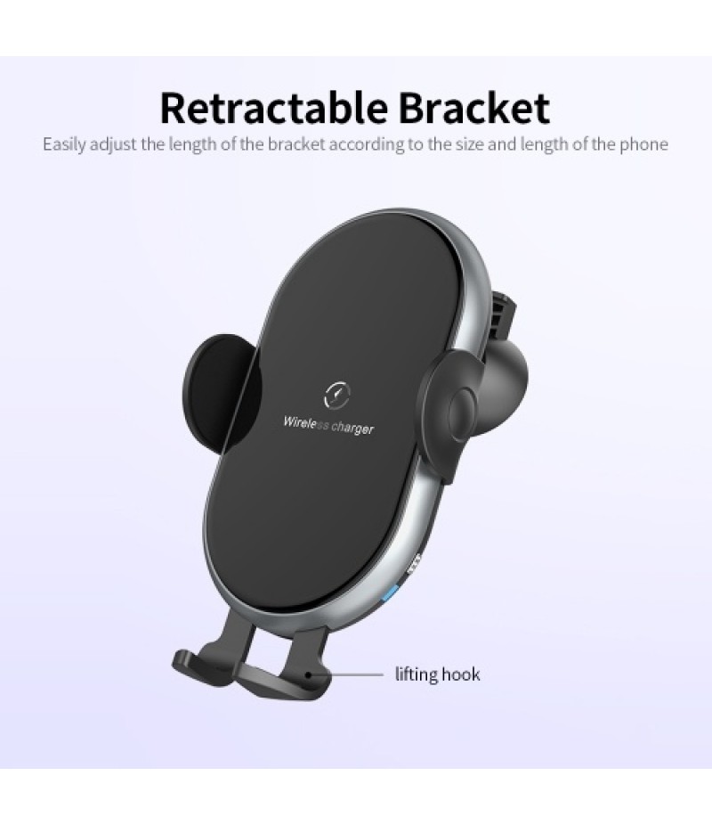 X366 Car Wireless Charger Full-Automatic Vehicle Bracket 10W Fast Charge Intelligent induction Holder with Chuck Bracket Gray