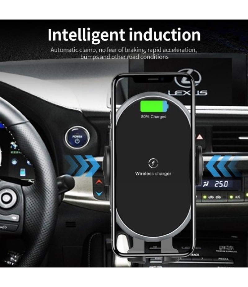 X366 Car Wireless Charger Full-Automatic Vehicle Bracket 10W Fast Charge Intelligent induction Holder with Chuck Bracket Gray