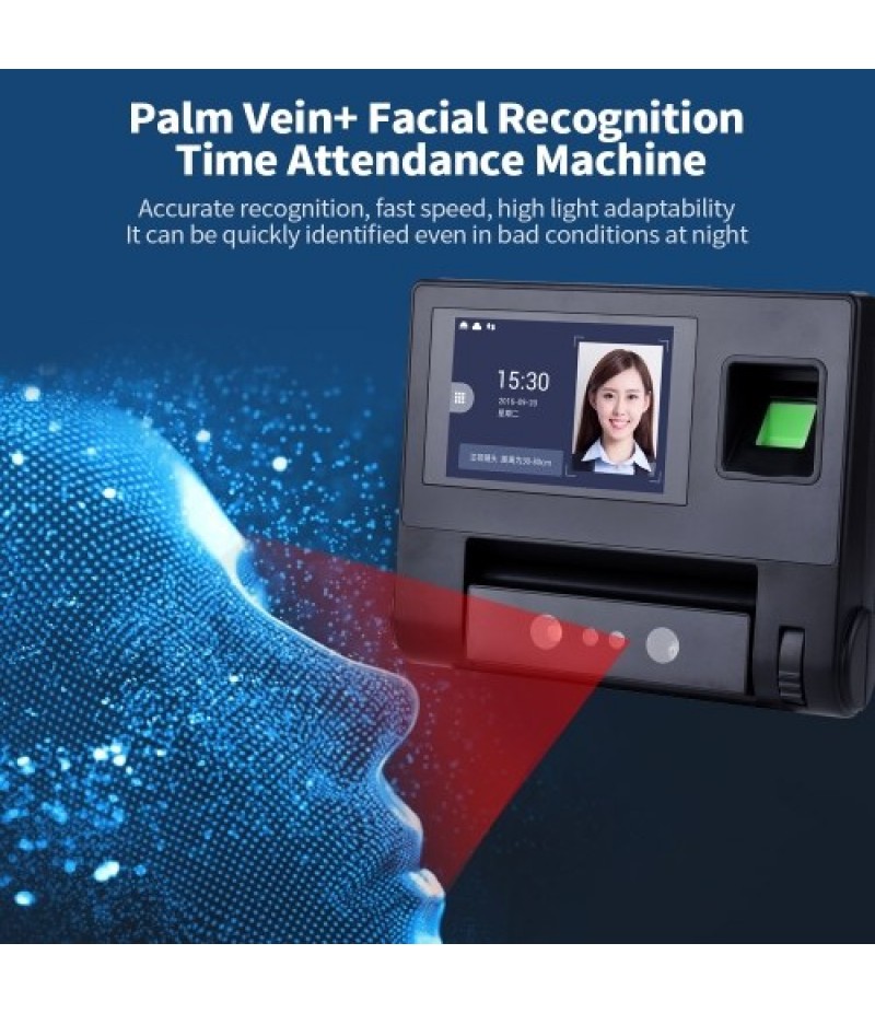 Palm Vein+ Facial Recognition Time Attendance Machine Wide Application 4.0 Inch LCD Large Capacity Fast Recognition Plug EU