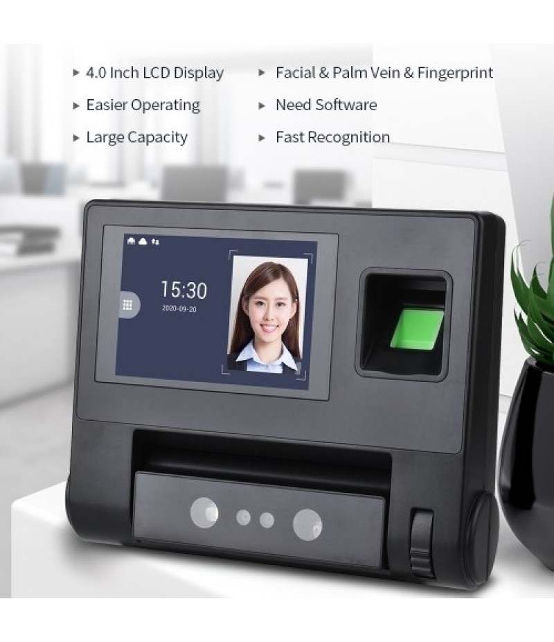 Palm Vein+ Facial Recognition Time Attendance Machine Wide Application 4.0 Inch LCD Large Capacity Fast Recognition Plug EU