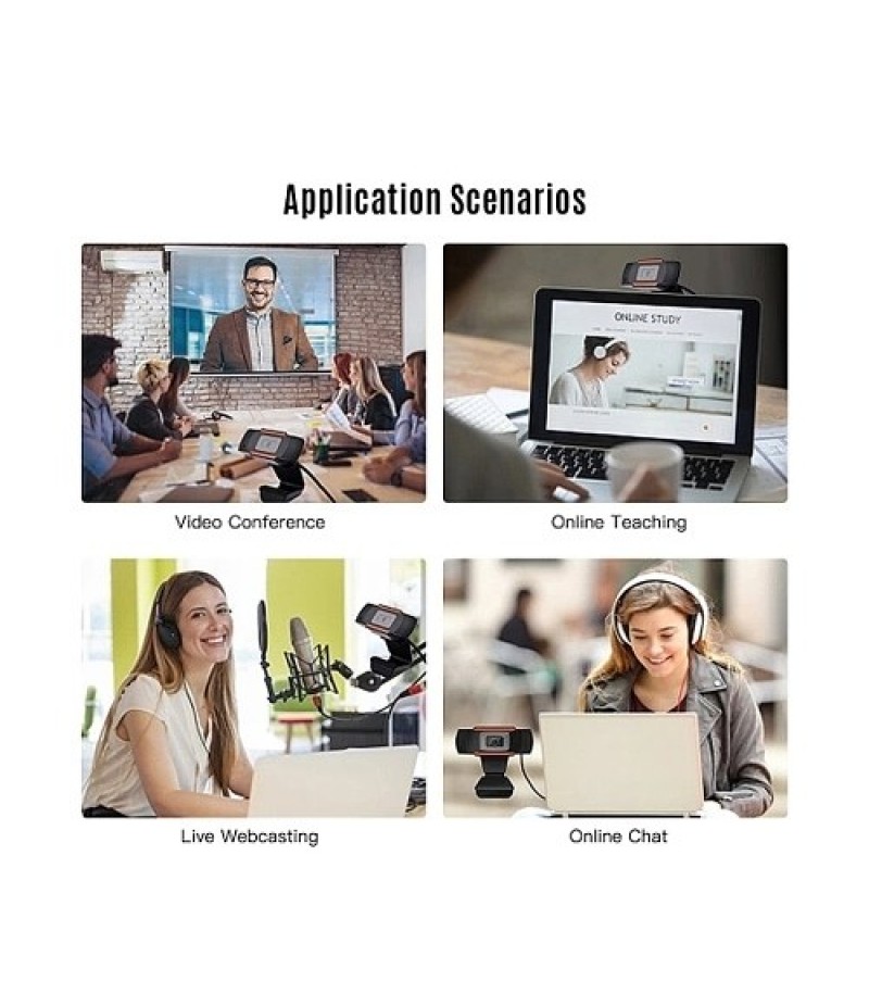 1080P 2MP Wide-Angle HD Webcam 30fps Auto Focusing Web Cam Noise-reduction MIC Laptop Computer Camera USB Plug &amp; Play with E