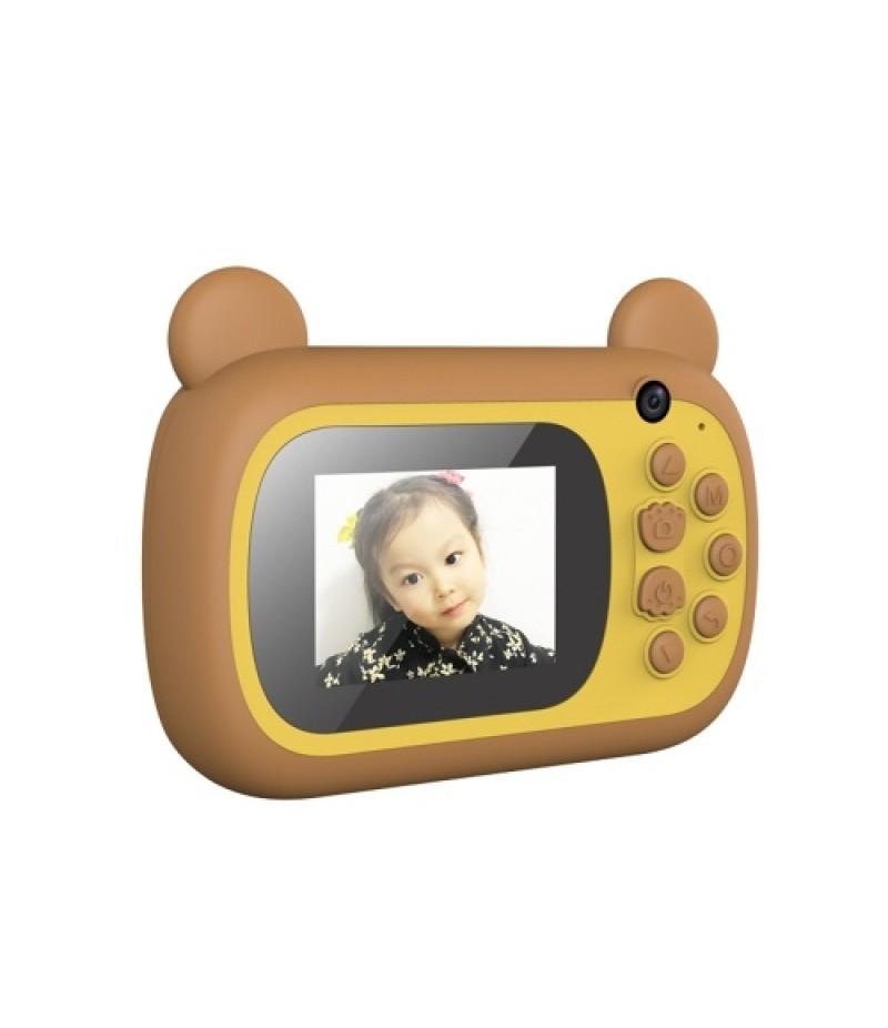 Instant Print Digital Camera Cute 24MP 1080P Front Rear Camera 2.4inch IPS Screen Kids Camera Mini Cam Brown