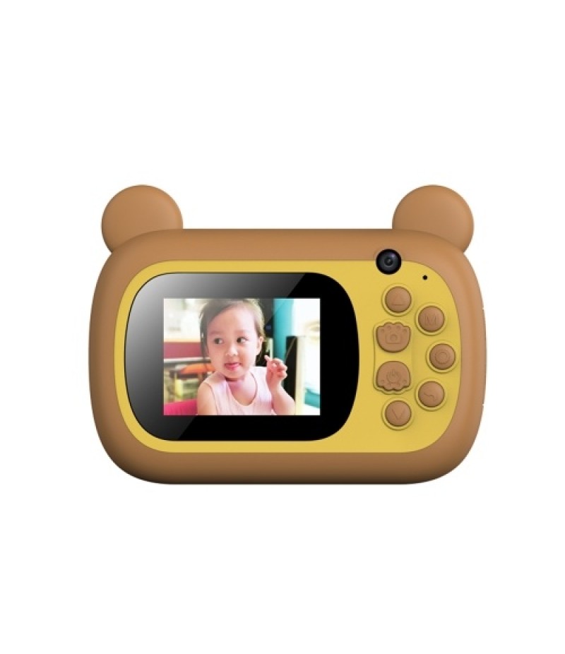 Instant Print Digital Camera Cute 24MP 1080P Front Rear Camera 2.4inch IPS Screen Kids Camera Mini Cam Brown