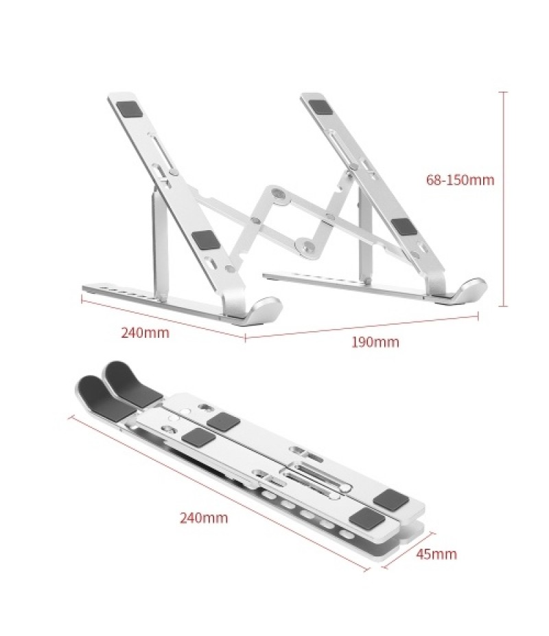 7-level Adjustable Laptop Stand Portable Aluminum Alloy Laptop Stand Foldable Non-slip Notebook Holder Silver
