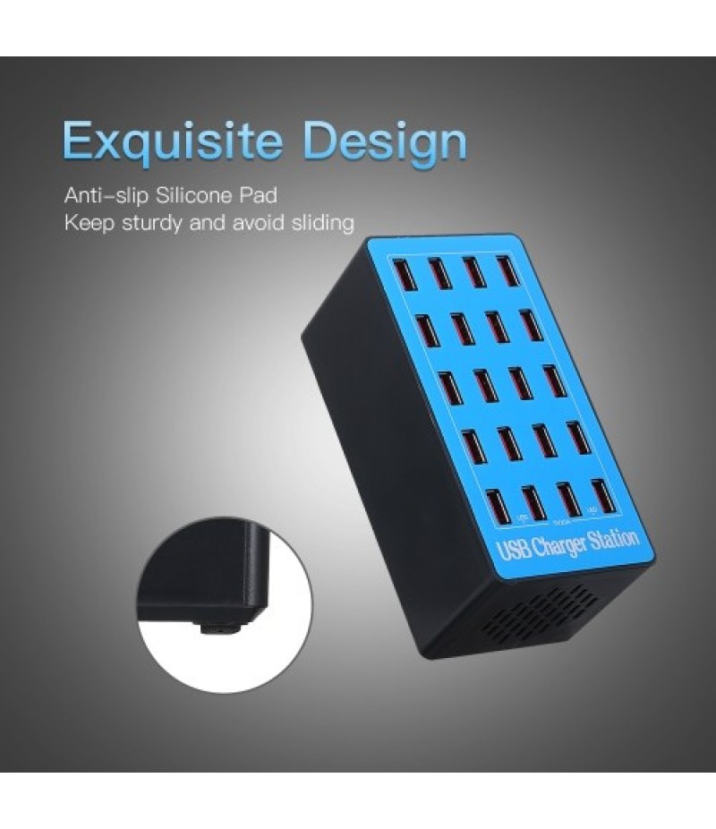 USB Smart Charger with 20 Ports Power Adapter of Universal Compatibility Charging Station for Family and Office Use