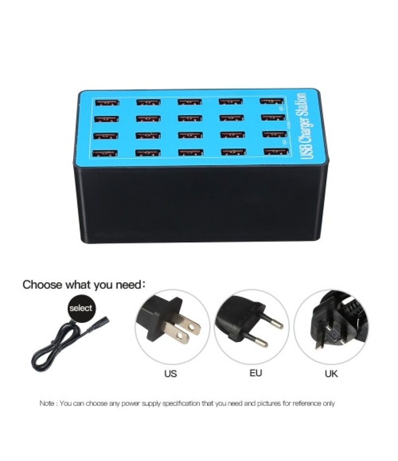 USB Smart Charger with 20 Ports Power Adapter of Universal Compatibility Charging Station for Family and Office Use