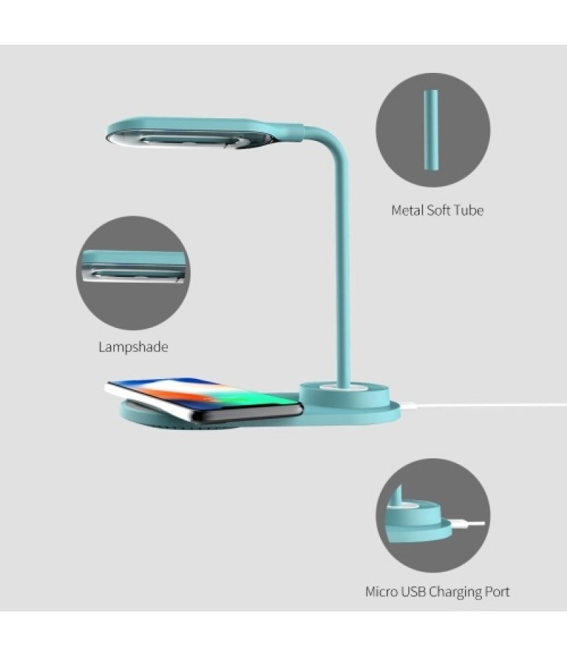 Touch Control LED Desk Lamp with Wireless Charger Eye Caring Reading Light for Home Office 2 Color Modes Adjustable Gooseneck, W