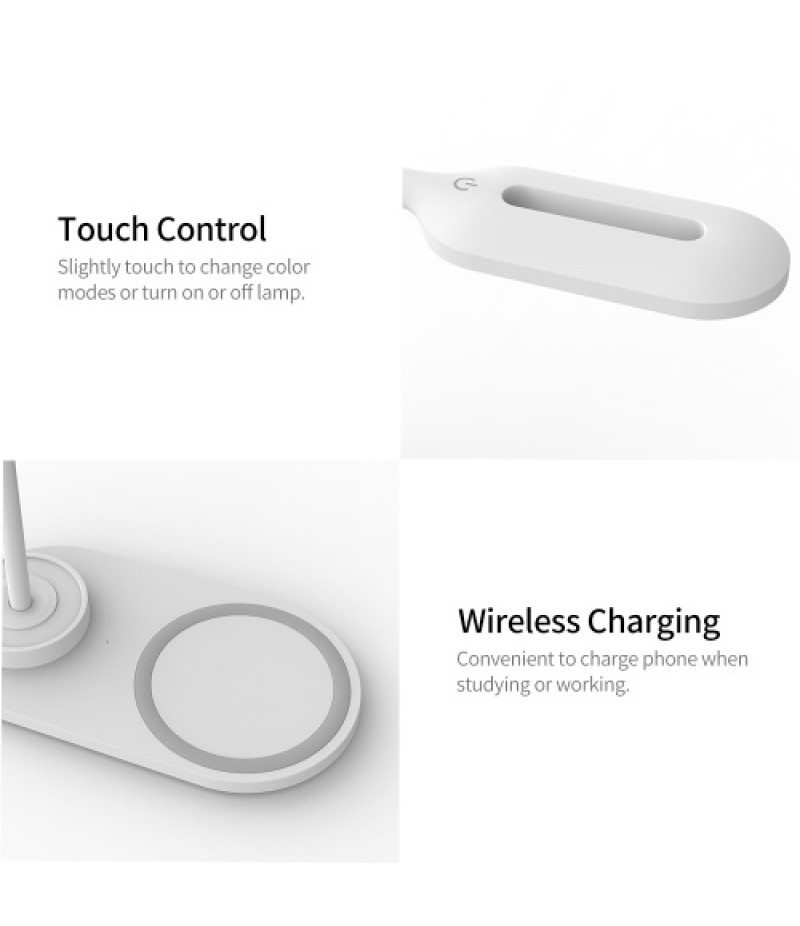 Touch Control LED Desk Lamp with Wireless Charger Eye Caring Reading Light for Home Office 2 Color Modes Adjustable Gooseneck, W
