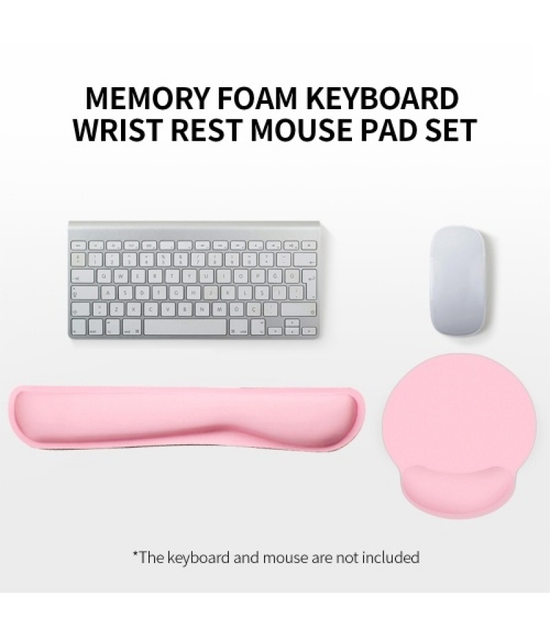 Memory Foam Keyboard Wrist Rest Mouse Pad Set Keyboard Mouse Wrist Pads with Lycra Fabric Anti-slip Rubber Base Pink