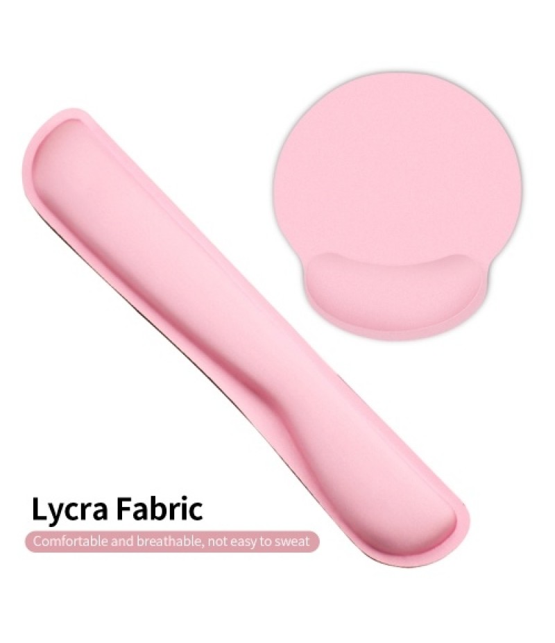 Memory Foam Keyboard Wrist Rest Mouse Pad Set Keyboard Mouse Wrist Pads with Lycra Fabric Anti-slip Rubber Base Pink