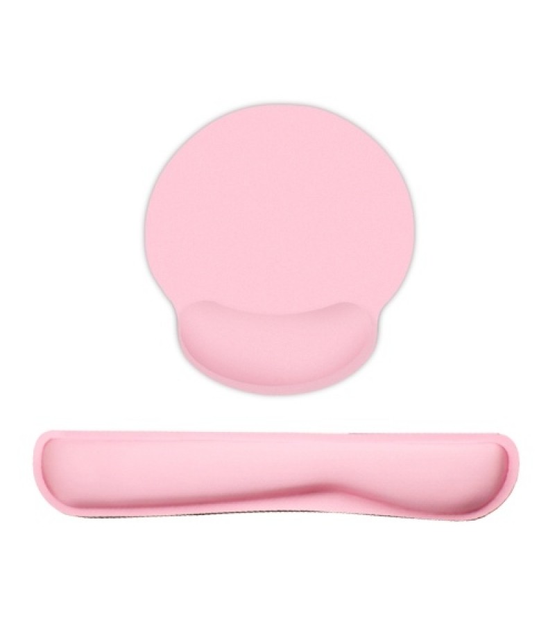 Memory Foam Keyboard Wrist Rest Mouse Pad Set Keyboard Mouse Wrist Pads with Lycra Fabric Anti-slip Rubber Base Pink