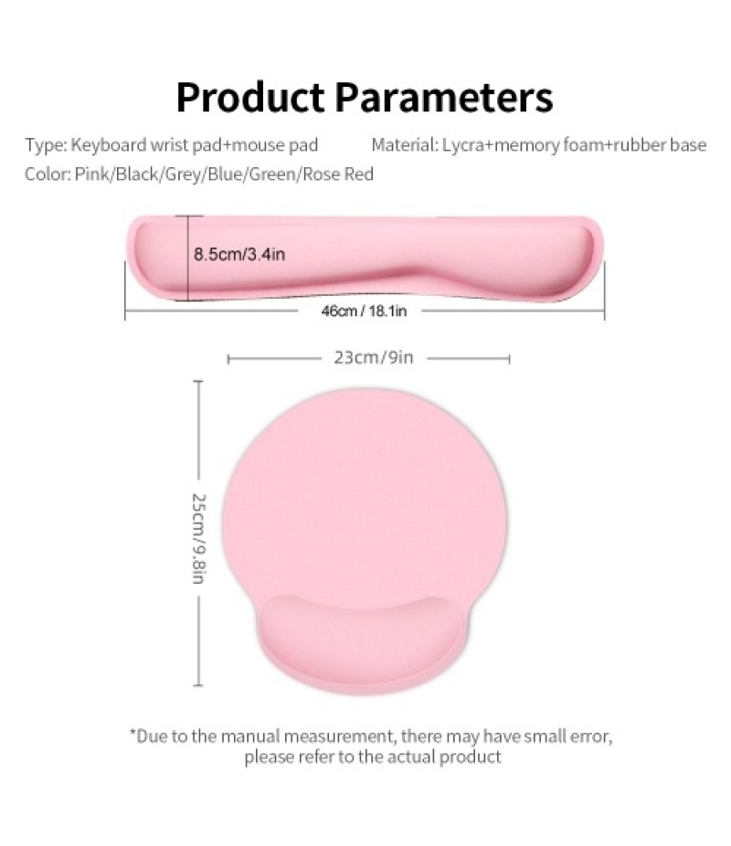 Memory Foam Keyboard Wrist Rest Mouse Pad Set Keyboard Mouse Wrist Pads with Lycra Fabric Anti-slip Rubber Base Pink