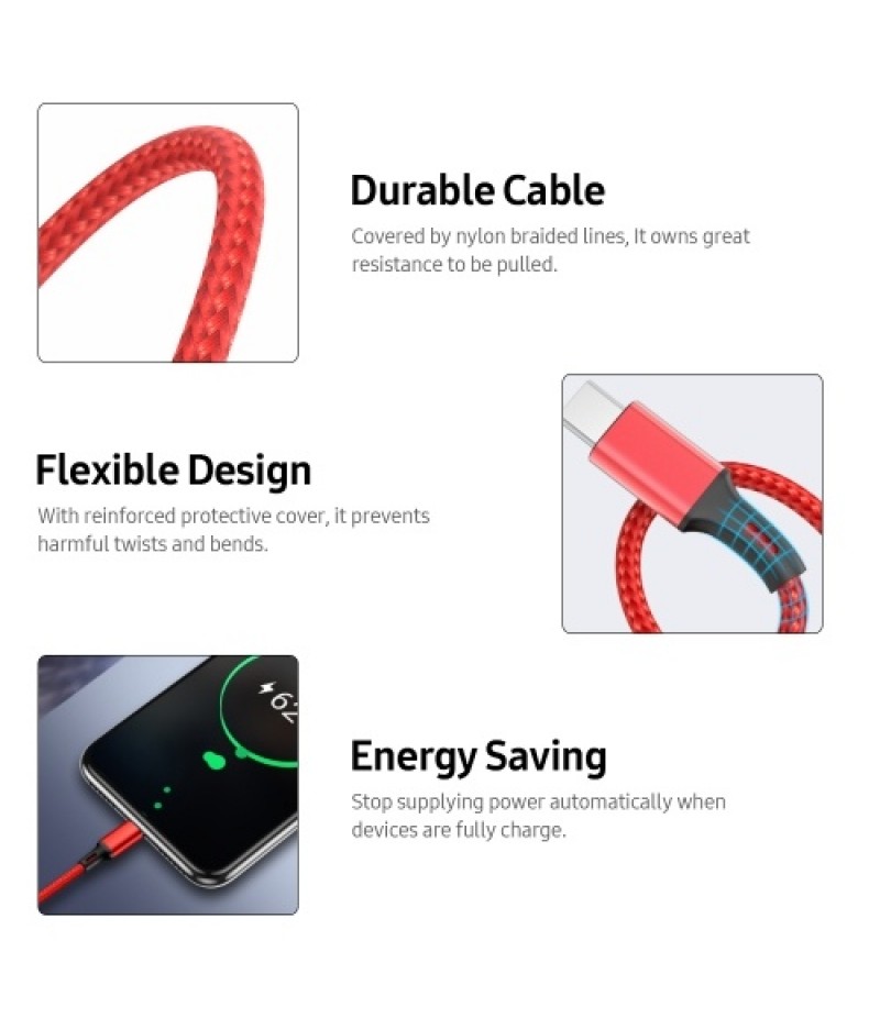 3-in-1 Universal Cable 2.4A Multifunctional One-for-All Cord with Type-C/Micro USB Ports/Reinforced Protective Cover, Blue