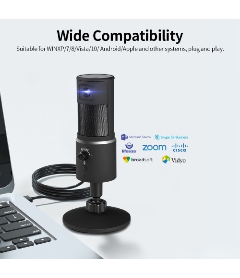 Digital Video Microphone Condenser Recording Microphone + 1080P Camera Hi-Fi Stereo Microphone Plug and Play Black