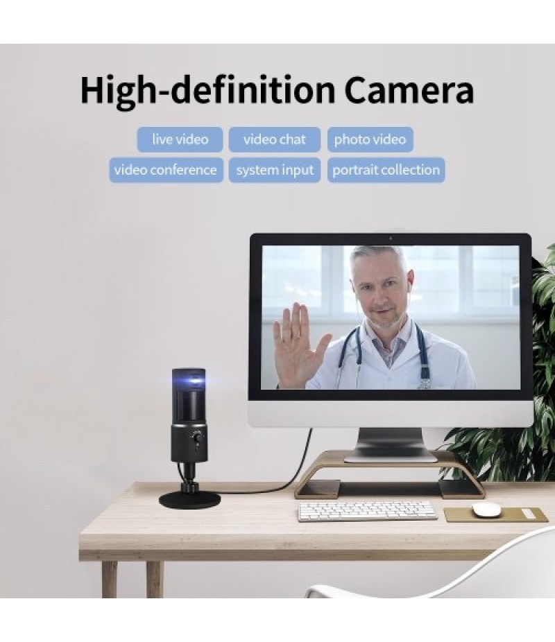 Digital Video Microphone Condenser Recording Microphone + 1080P Camera Hi-Fi Stereo Microphone Plug and Play Black