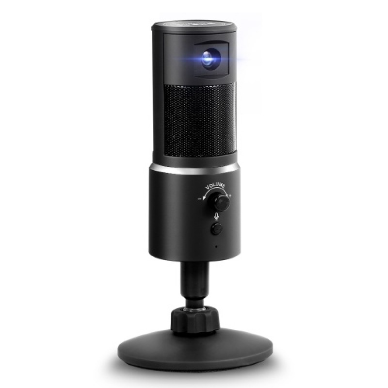 Digital Video Microphone Condenser Recording Microphone + 1080P Camera Hi-Fi Stereo Microphone Plug and Play Black