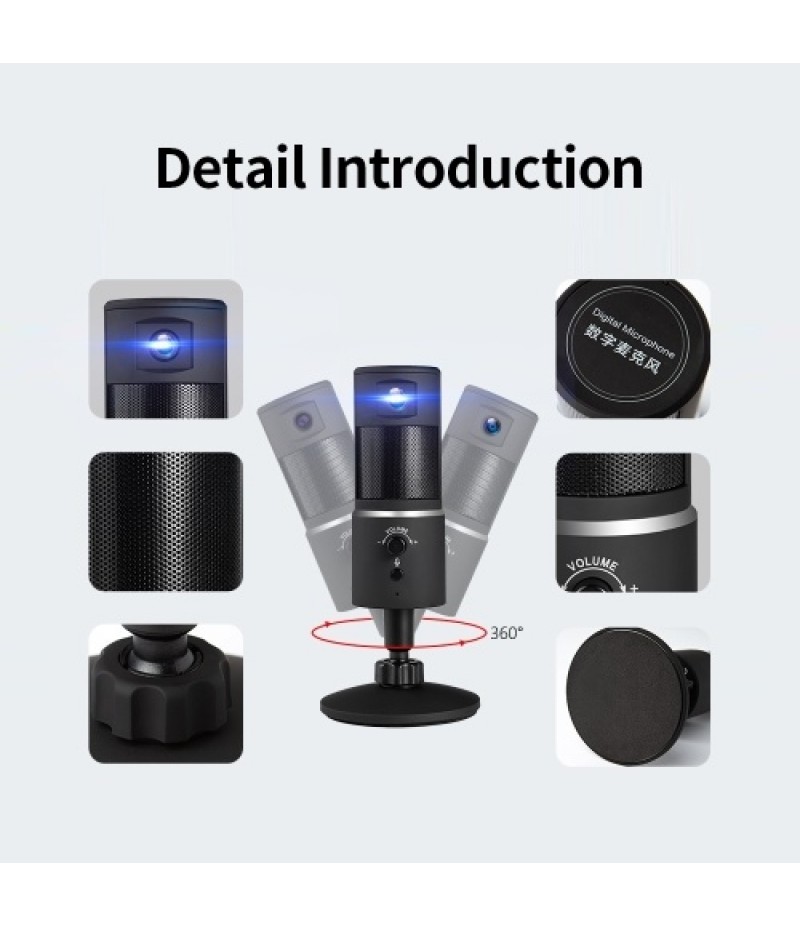 Digital Video Microphone Condenser Recording Microphone + 1080P Camera Hi-Fi Stereo Microphone Plug and Play Black