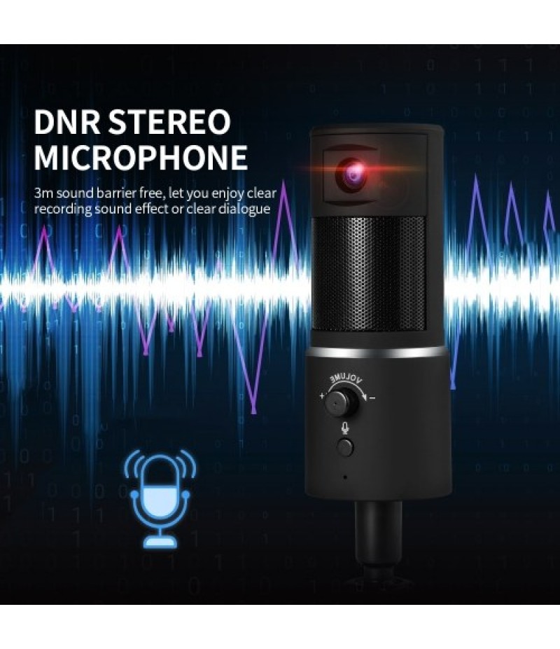 Digital Video Microphone Condenser Recording Microphone + 1080P Camera Hi-Fi Stereo Microphone Plug and Play Black
