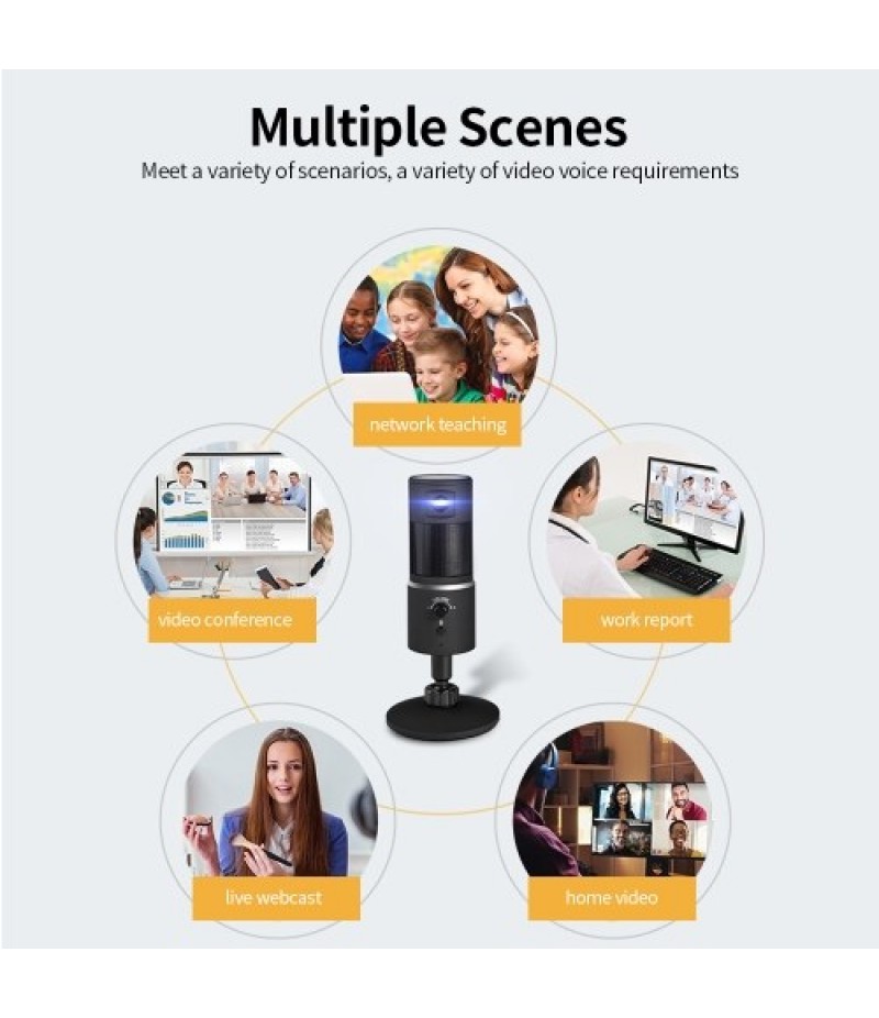 Digital Video Microphone Condenser Recording Microphone + 1080P Camera Hi-Fi Stereo Microphone Plug and Play Black