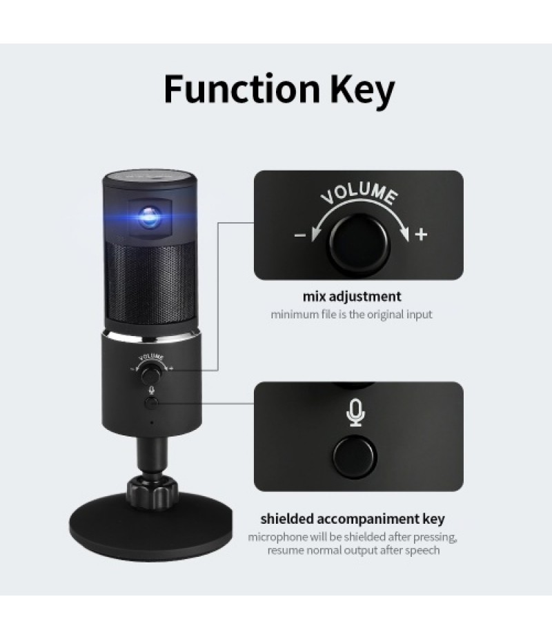 Digital Video Microphone Condenser Recording Microphone + 1080P Camera Hi-Fi Stereo Microphone Plug and Play Black
