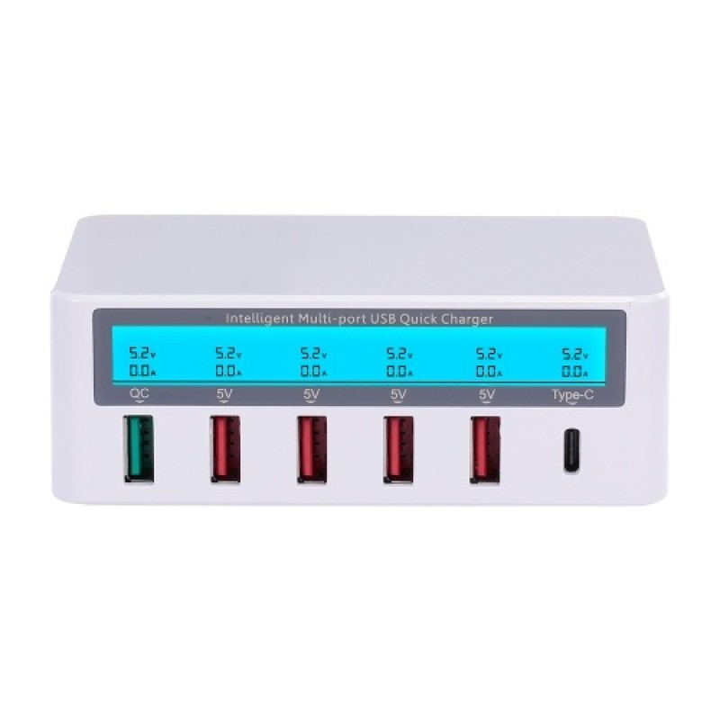 Smart Charging Station with 6 Ports LCD USB Charging Dock QC3.0 Fast Charging Universal Compatibility Charging Station for Famil