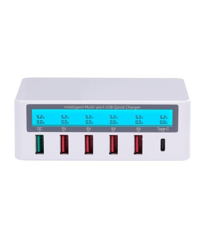Smart Charging Station with 6 Ports LCD USB Charging Dock QC3.0 Fast Charging Universal Compatibility Charging Station for Famil