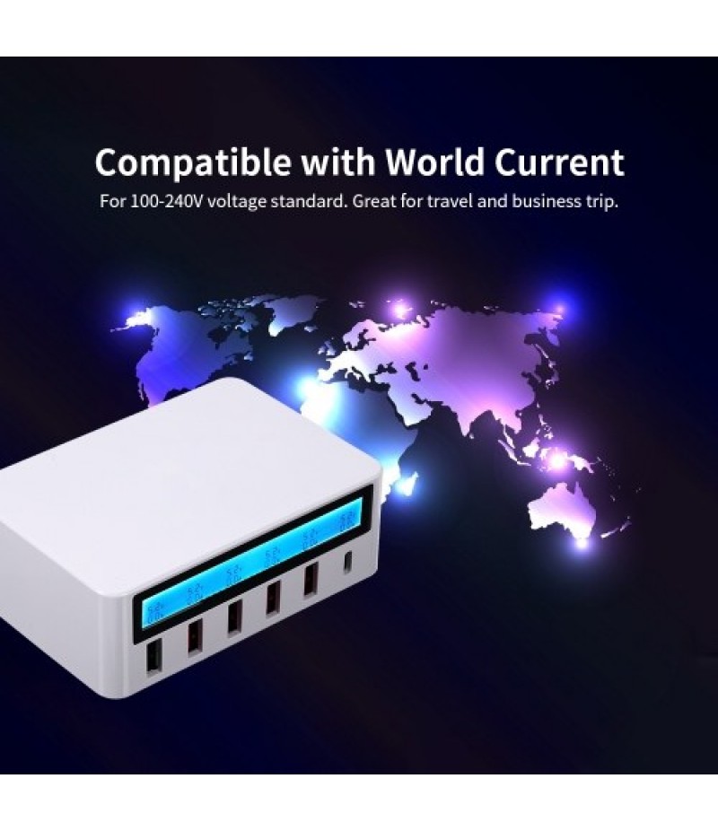 Smart Charging Station with 6 Ports LCD USB Charging Dock QC3.0 Fast Charging Universal Compatibility Charging Station for Famil