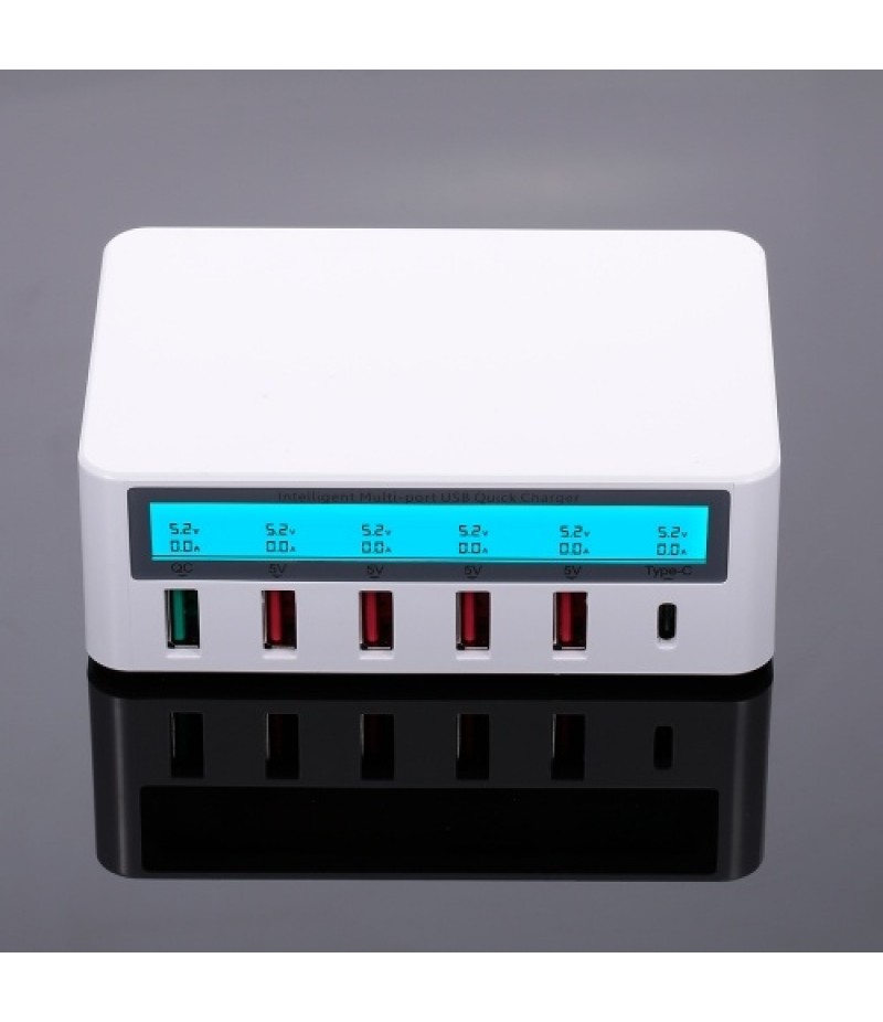 Smart Charging Station with 6 Ports LCD USB Charging Dock QC3.0 Fast Charging Universal Compatibility Charging Station for Famil