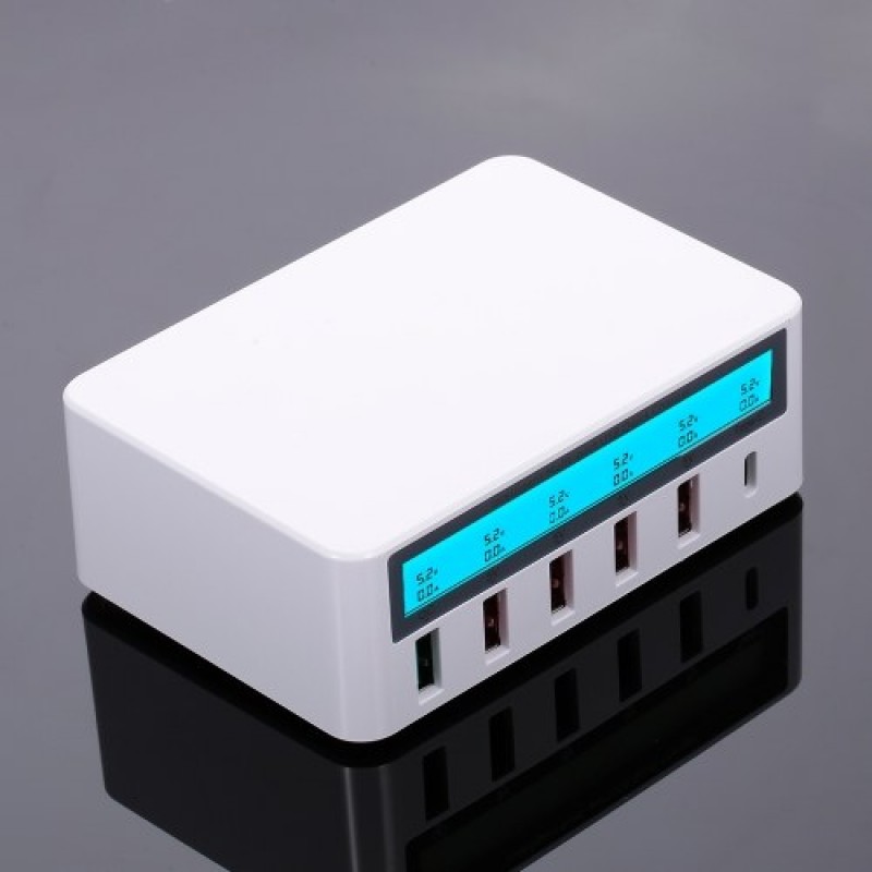 Smart Charging Station with 6 Ports LCD USB Charging Dock QC3.0 Fast Charging Universal Compatibility Charging Station for Famil