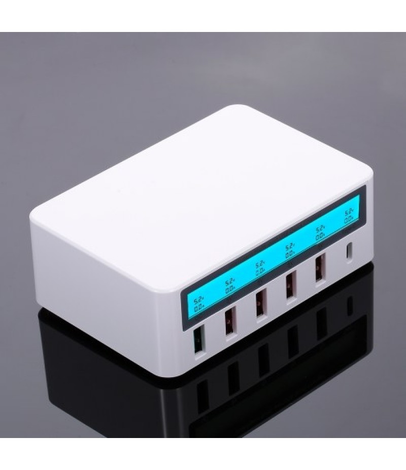 Smart Charging Station with 6 Ports LCD USB Charging Dock QC3.0 Fast Charging Universal Compatibility Charging Station for Famil