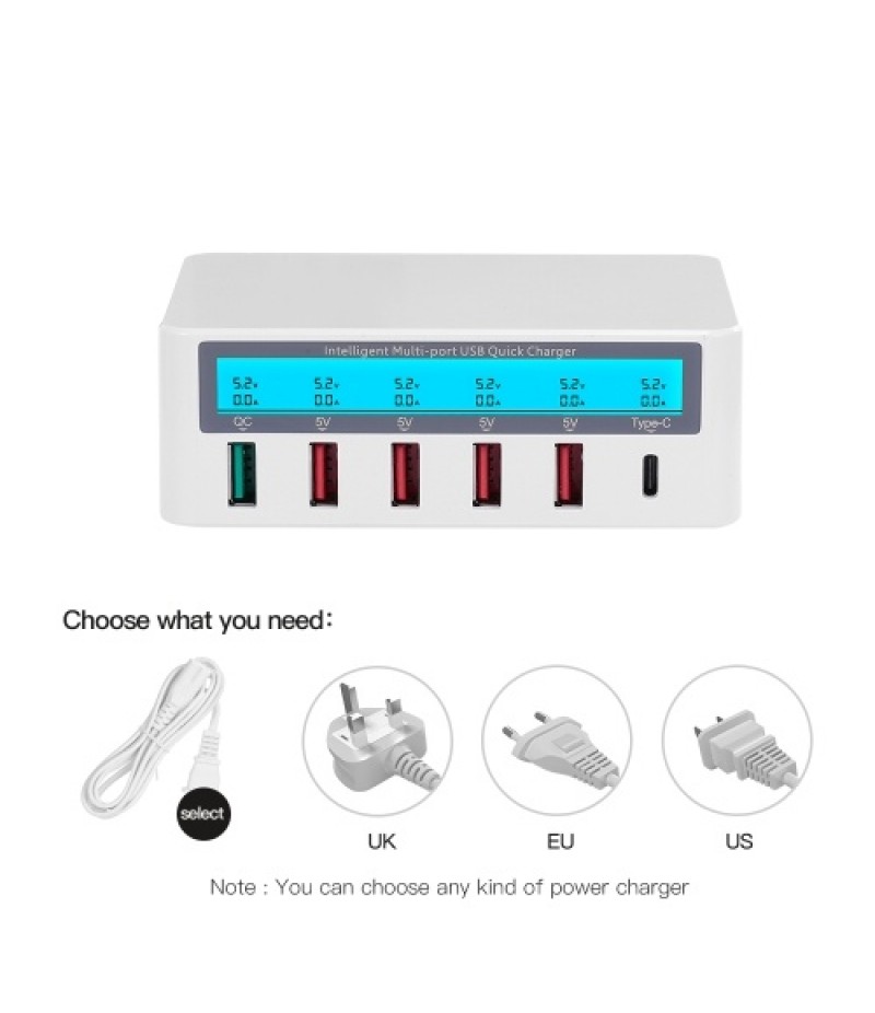 Smart Charging Station with 6 Ports LCD USB Charging Dock QC3.0 Fast Charging Universal Compatibility Charging Station for Famil