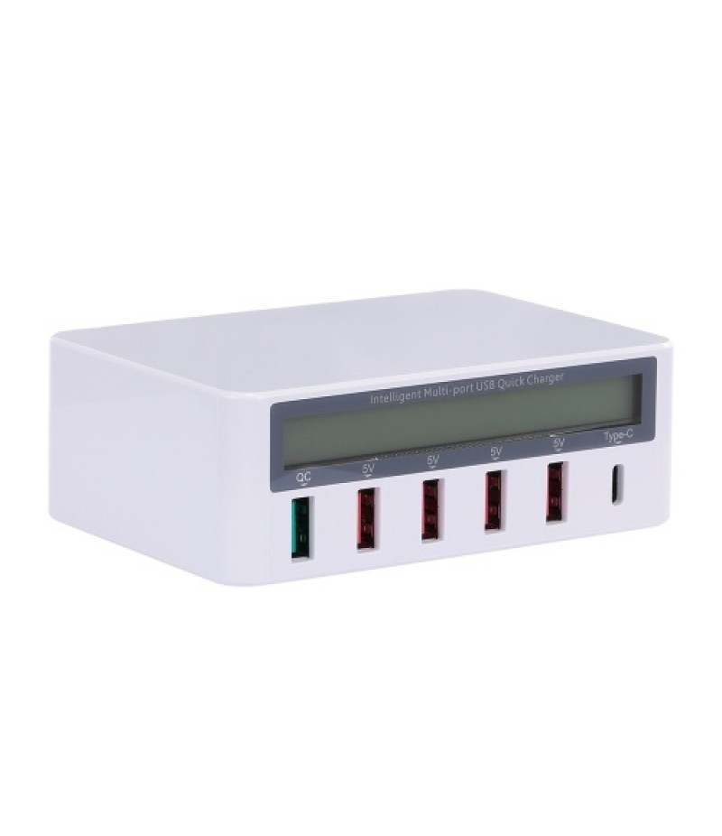 Smart Charging Station with 6 Ports LCD USB Charging Dock QC3.0 Fast Charging Universal Compatibility Charging Station for Famil