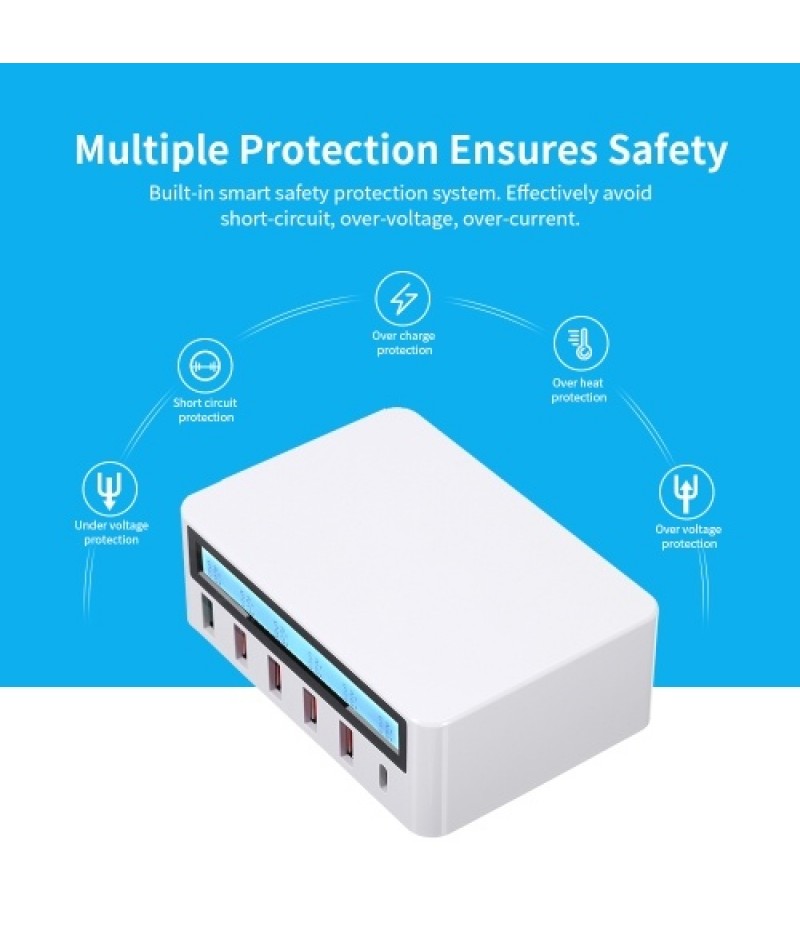 Smart Charging Station with 6 Ports LCD USB Charging Dock QC3.0 Fast Charging Universal Compatibility Charging Station for Famil