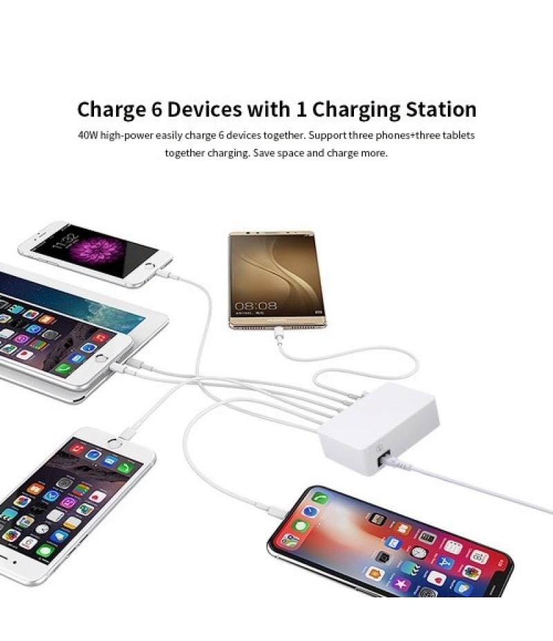 Smart Charging Station with 6 Ports LCD USB Charging Dock QC3.0 Fast Charging Universal Compatibility Charging Station for Famil