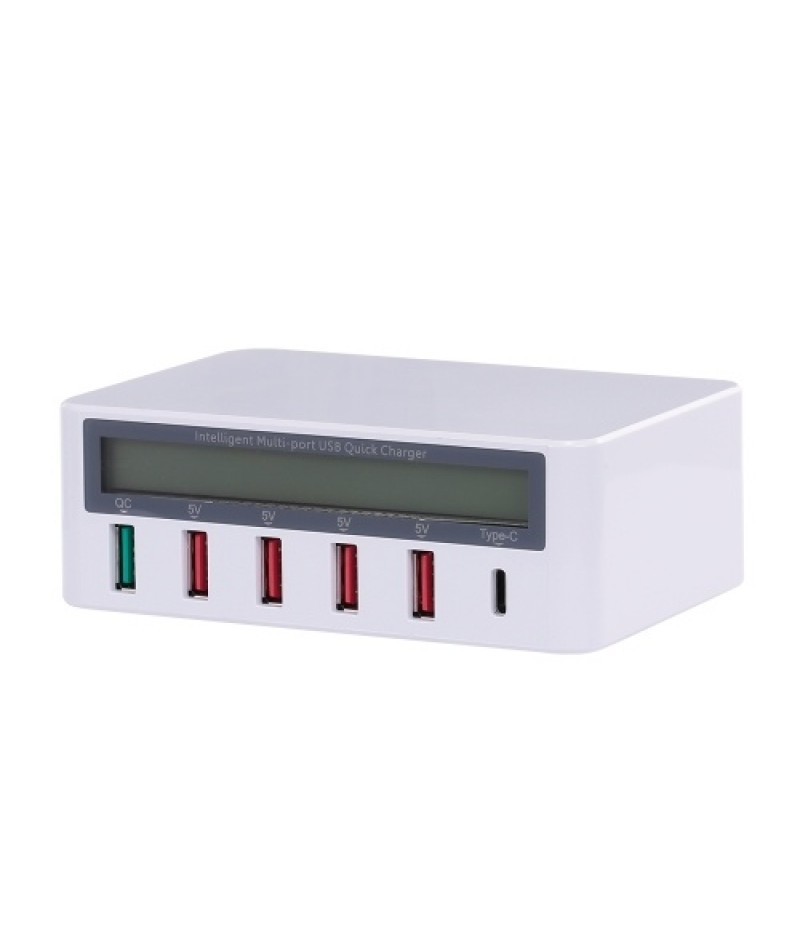 Smart Charging Station with 6 Ports LCD USB Charging Dock QC3.0 Fast Charging Universal Compatibility Charging Station for Famil
