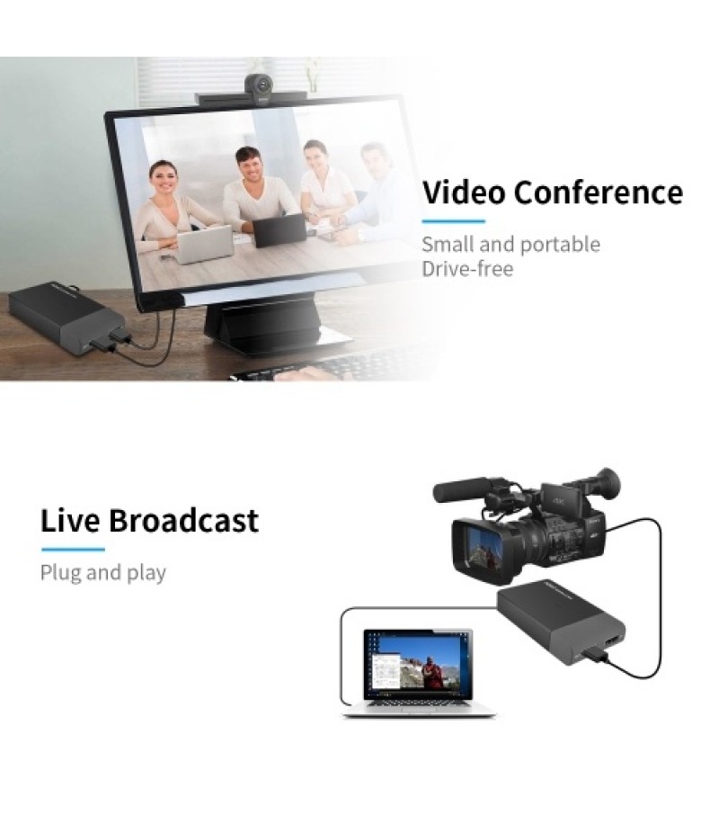 1080P HD Video Capture Box USB3.0 Video Game Capture Converter with Mic Input for Remote Video Conference Data Collection
