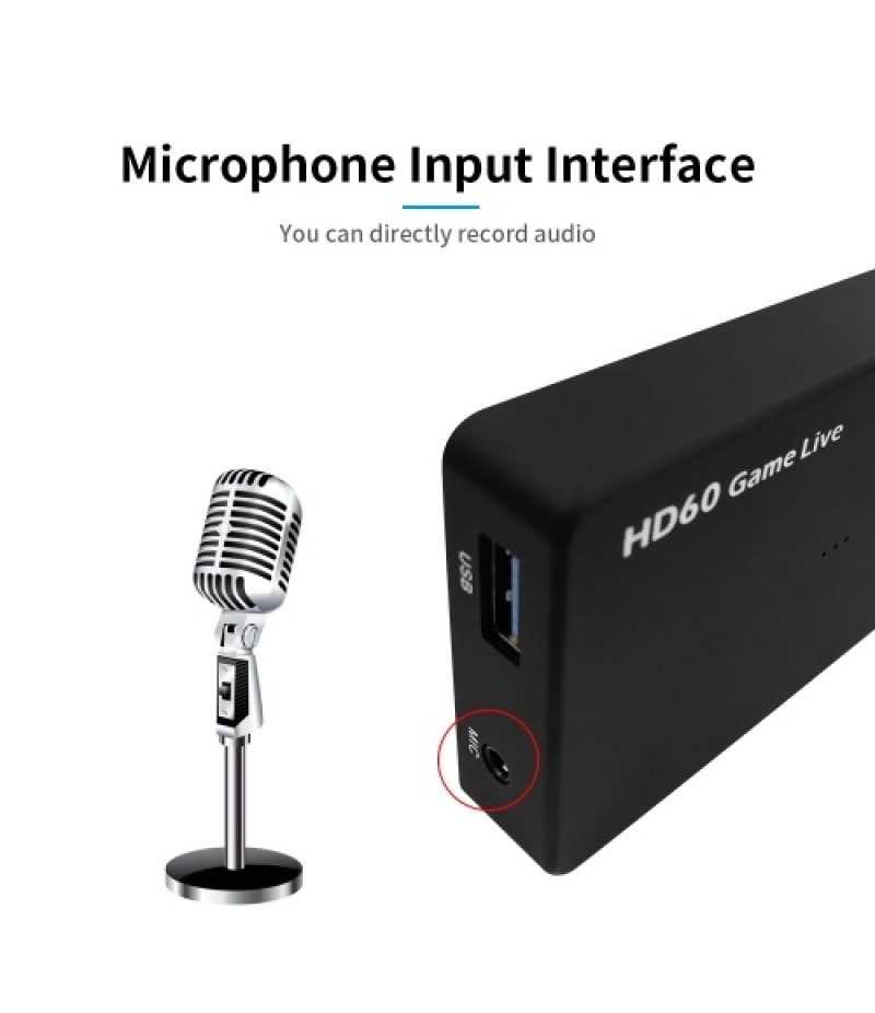 1080P HD Video Capture Box USB3.0 Video Game Capture Converter with Mic Input for Remote Video Conference Data Collection