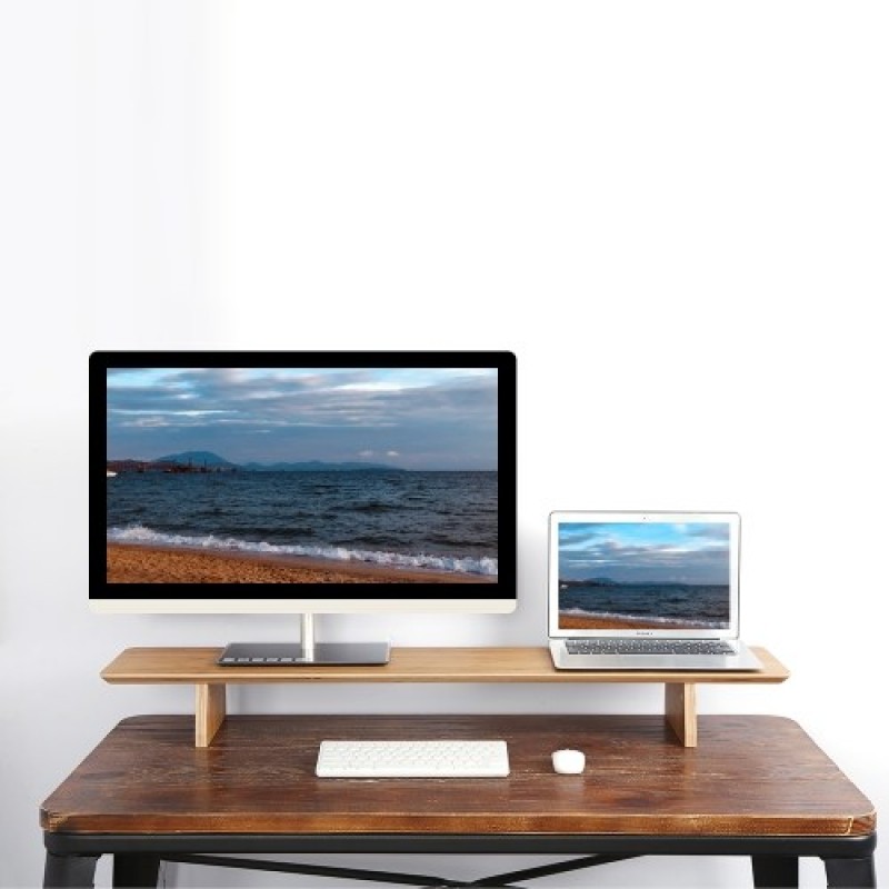  Universal Desktop Computer Monitor Heighten Wooden Stand Dock Holder Display Bracket Replacement for iMac PC Notebook Lapt
